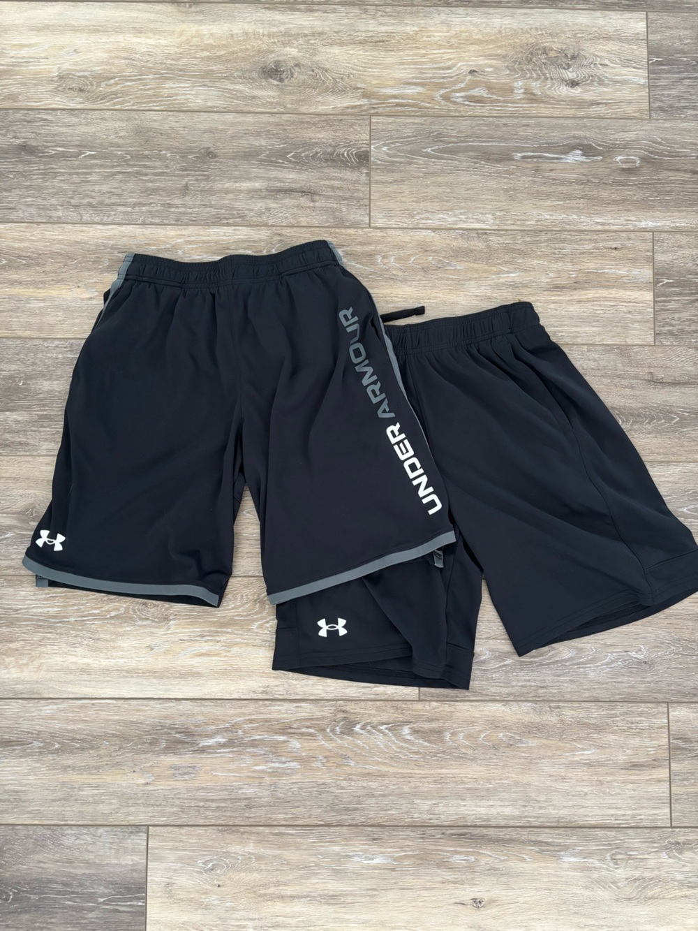 Two Under Armour Black Youth large Athletic Training Shorts